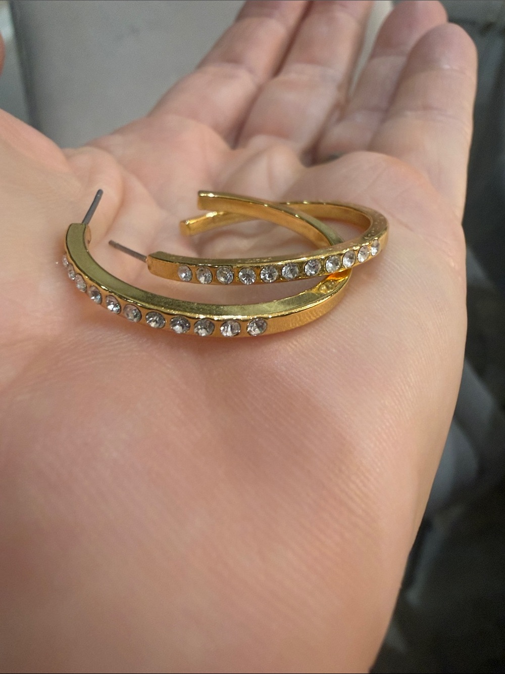 Park Lane Gold Hoop Earrings with Clear Crystals